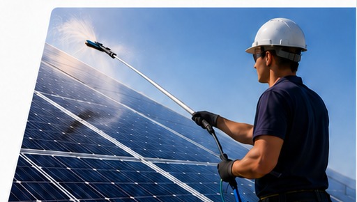Techniker reinigt Solarpanels